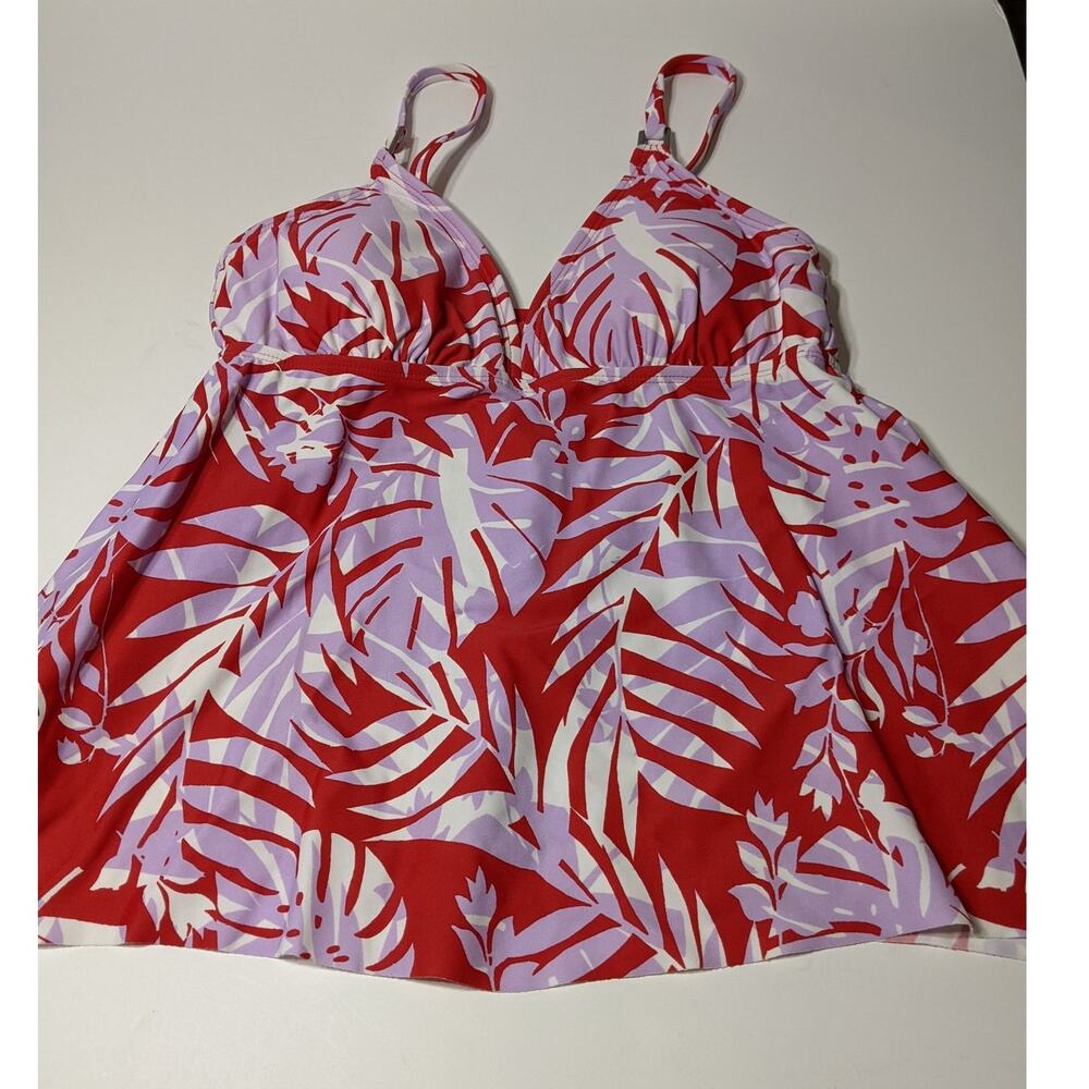 Kona Sol Tankini Swimsuit Bikini Sharkbite Hem Top Layered Leaf S‎ Full Coverage